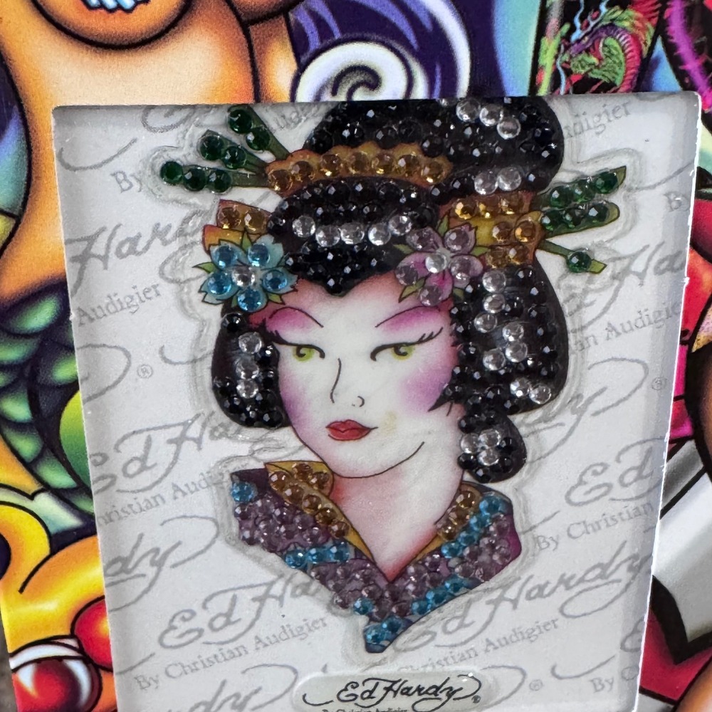 Ed Hardy By Christian Audigier Peel Stick Crystal Decal Geisha Face Japan Tattoo - Picture 3 of 5